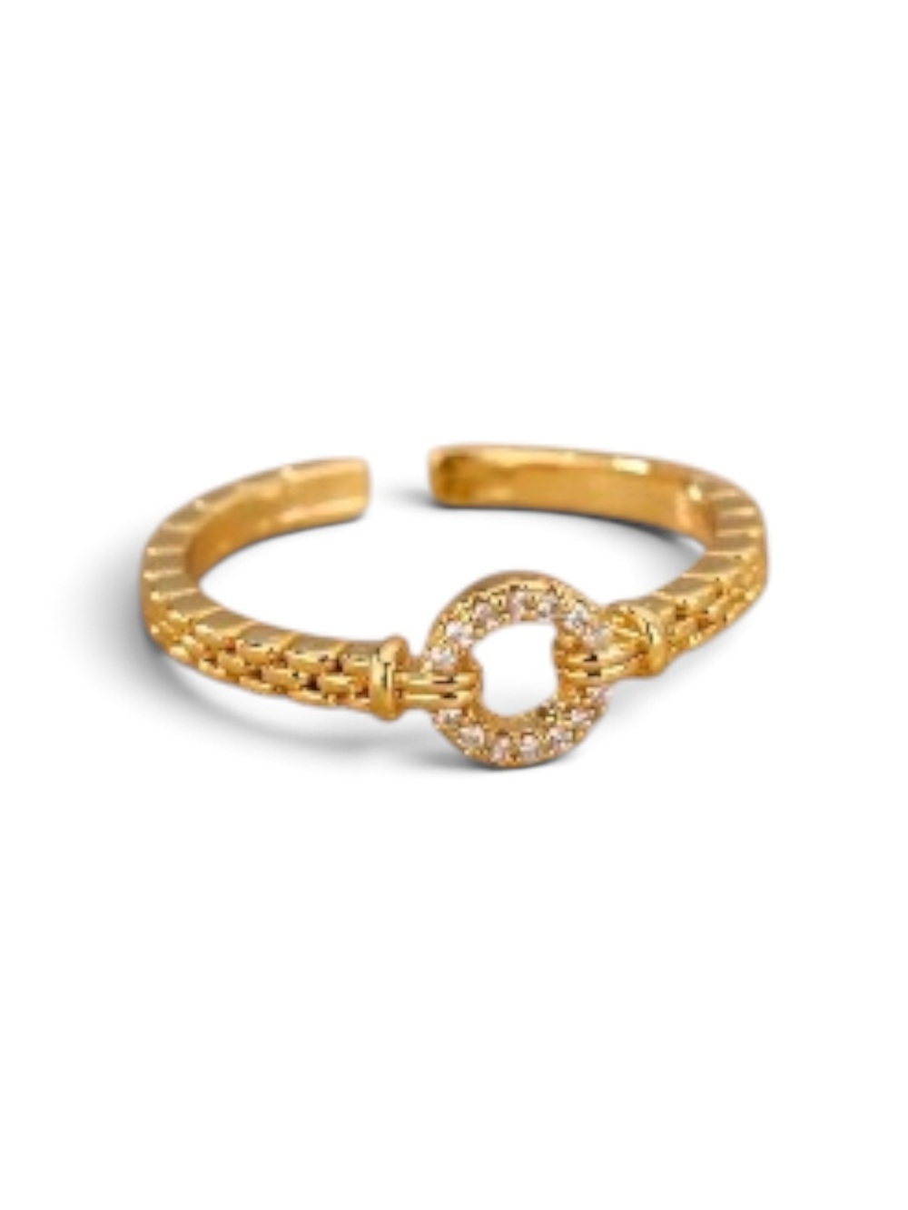 18k Gold plated Pave Circle Open Cuff modern Ring - Women's Jewelry